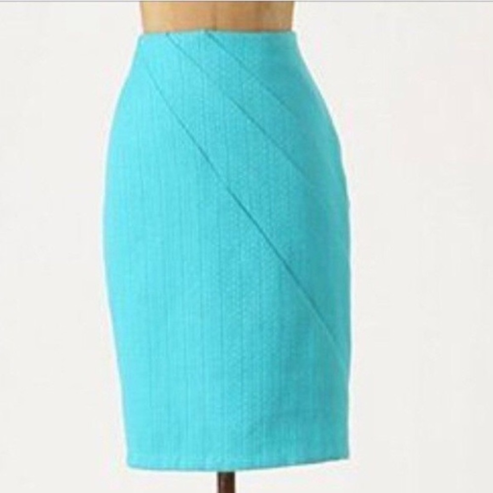 Anthropologie Eva Franco San Pedro Blue Teal Tweed Pencil Skirt 6 - Picture 2 of 8